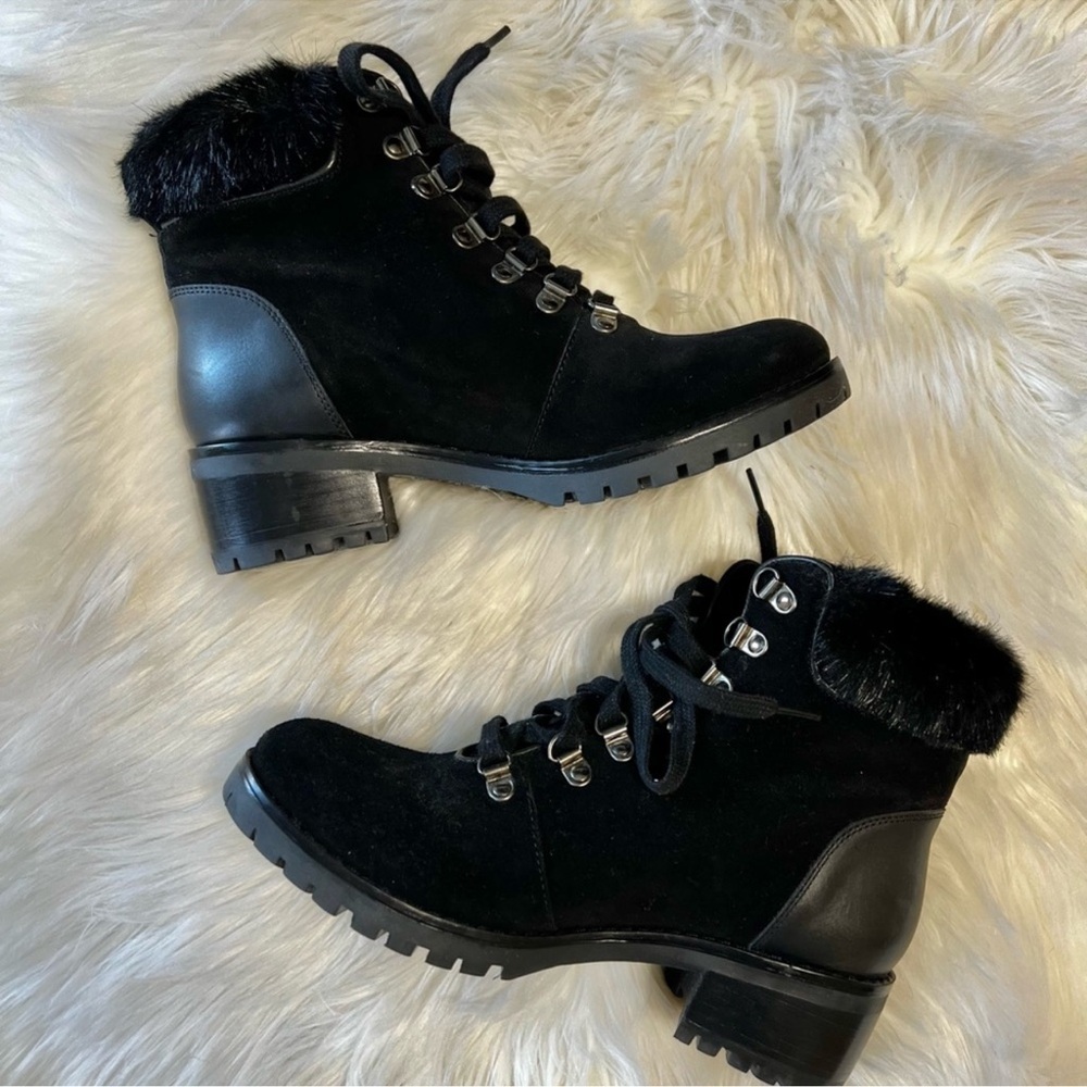 Barney’s New York Black Suede Faux Fur Lace Up Bootie Sz 39 (8.5) - Picture 4 of 7